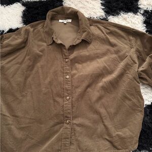 Madewell Olive Cropped Casual Button Down Shirt